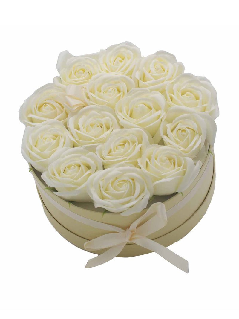 Grand Coffret Cadeau Rond 14 Roses de Savon Crèmes