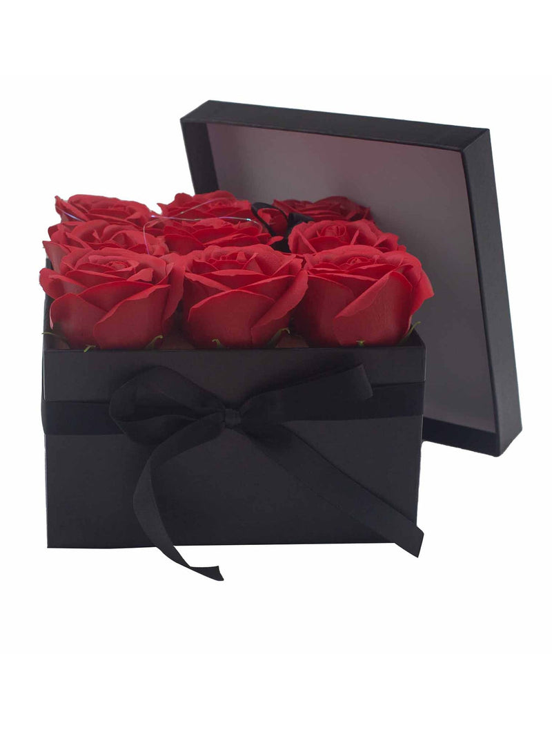 Coffret Cadeau Carré 9 Roses de Savon Rouges