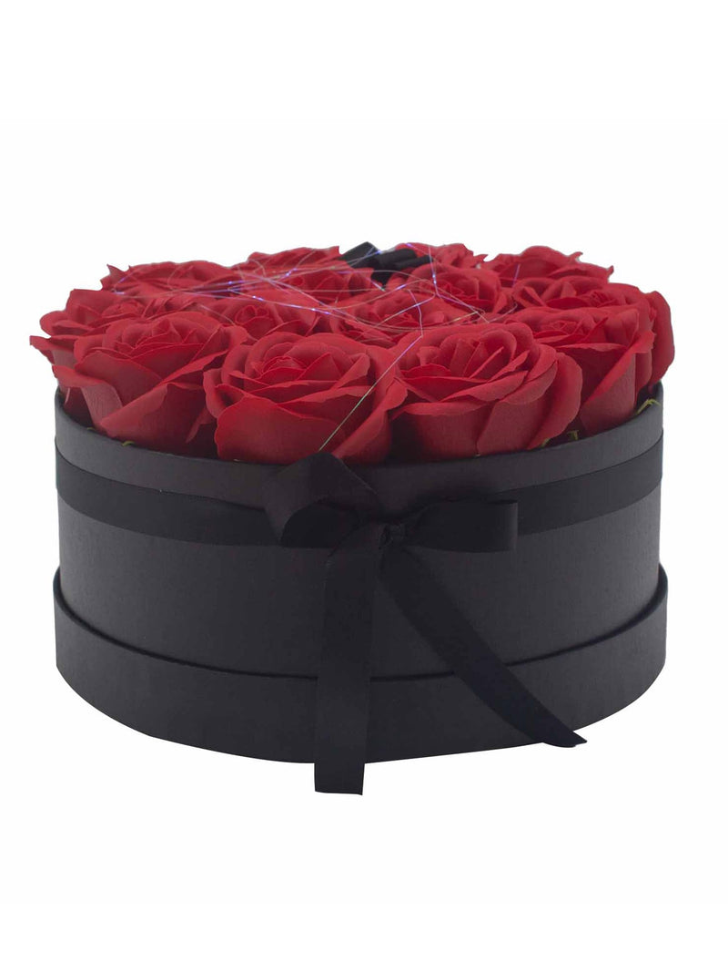 Grand Coffret Cadeau Rond 14 Roses de Savon Rouges