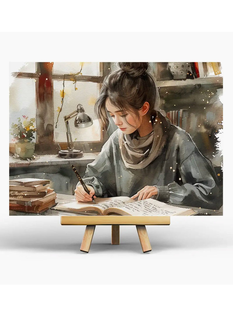 Carte Illustrée Writing Girl