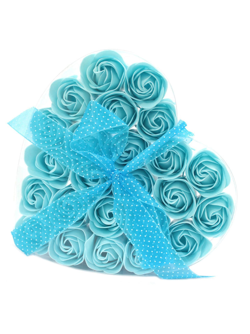 Coeur de 24 Roses de Savon Bleues