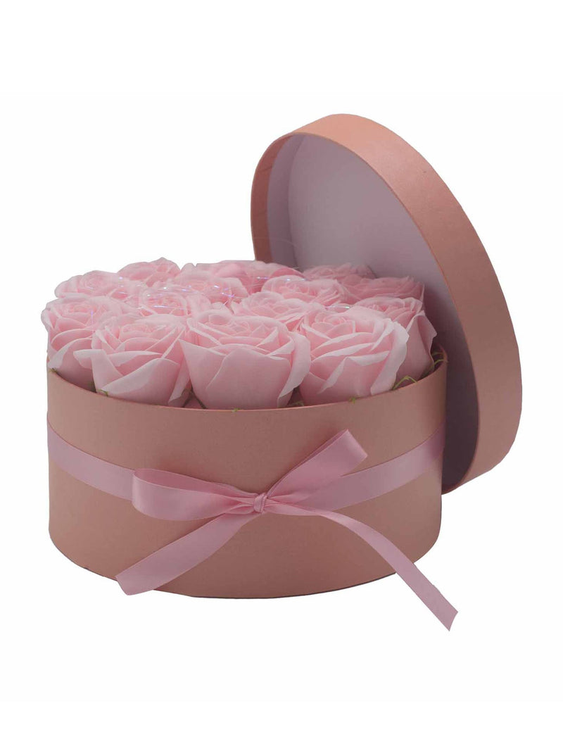 Grand Coffret Cadeau Rond 14 Roses de Savon Roses
