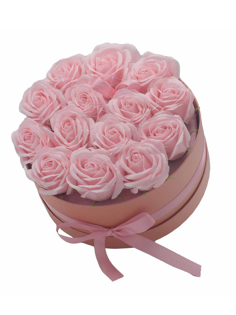 Grand Coffret Cadeau Rond 14 Roses de Savon Roses