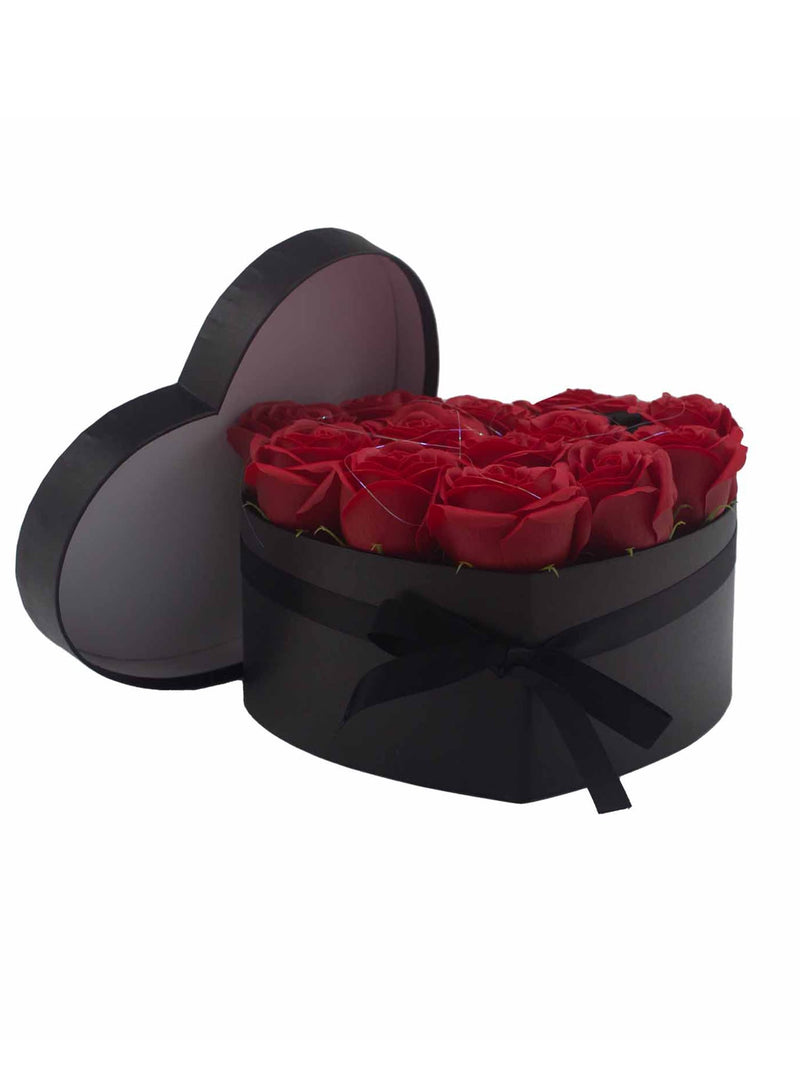 Grand Coffret Cadeau Coeur 13 Roses de Savon Rouges