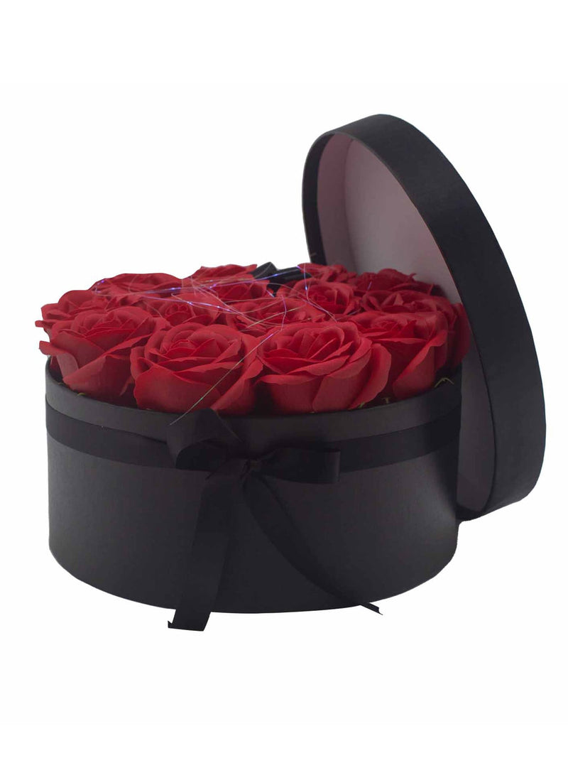 Grand Coffret Cadeau Rond 14 Roses de Savon Rouges