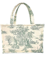Grand Sac Rembourré en Toile de Jouy Verte