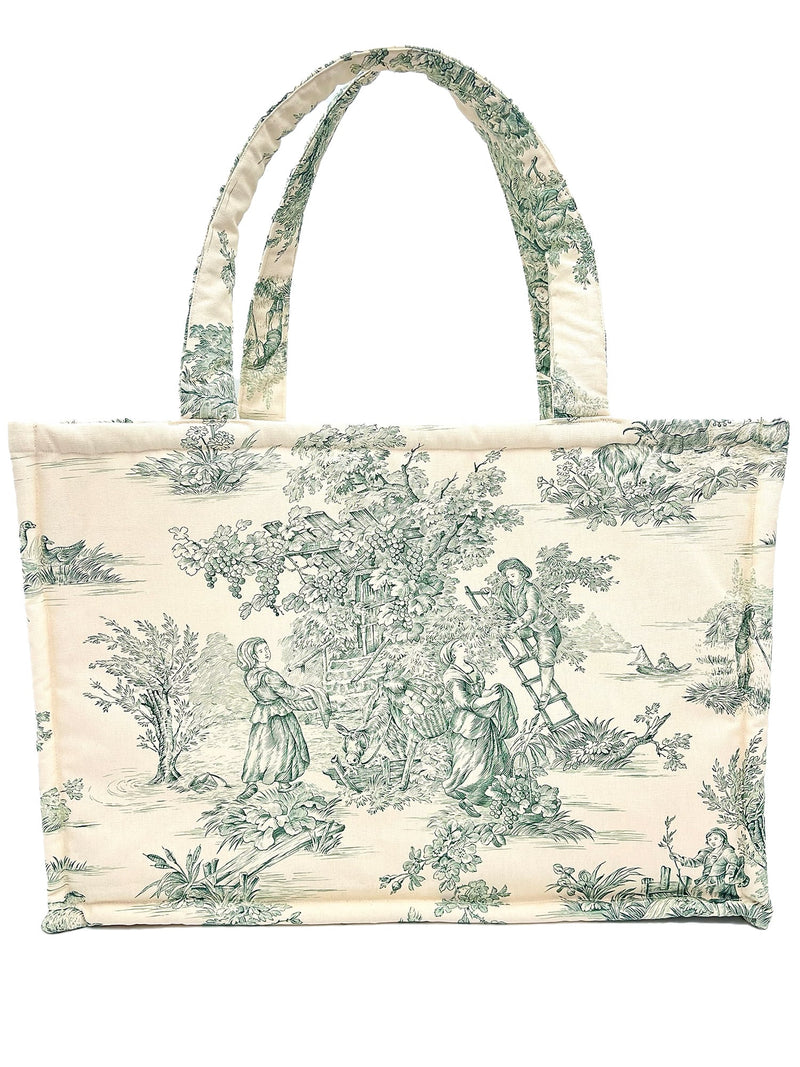Grand Sac Rembourré en Toile de Jouy Verte
