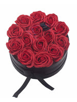 Grand Coffret Cadeau Rond 14 Roses de Savon Rouges