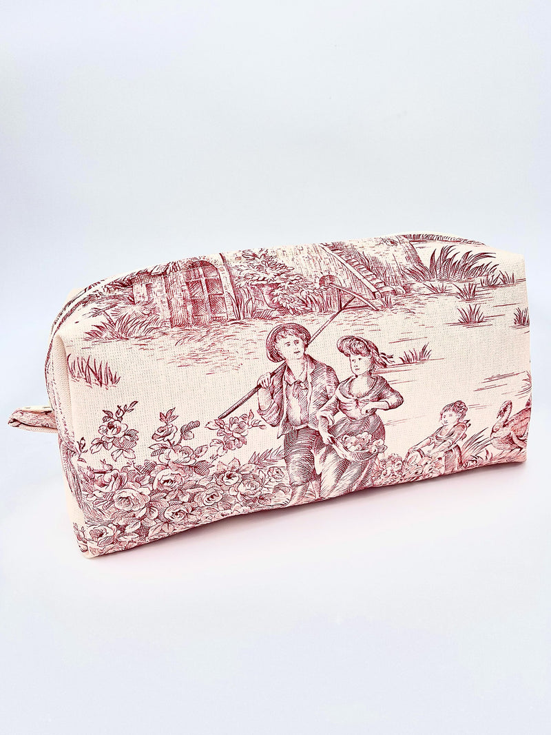 Grande Trousse Rembourrée en Toile de Jouy Rose
