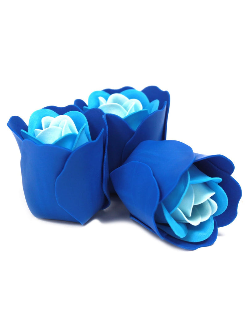Petit Coeur de 3 Roses de Savon Bleues