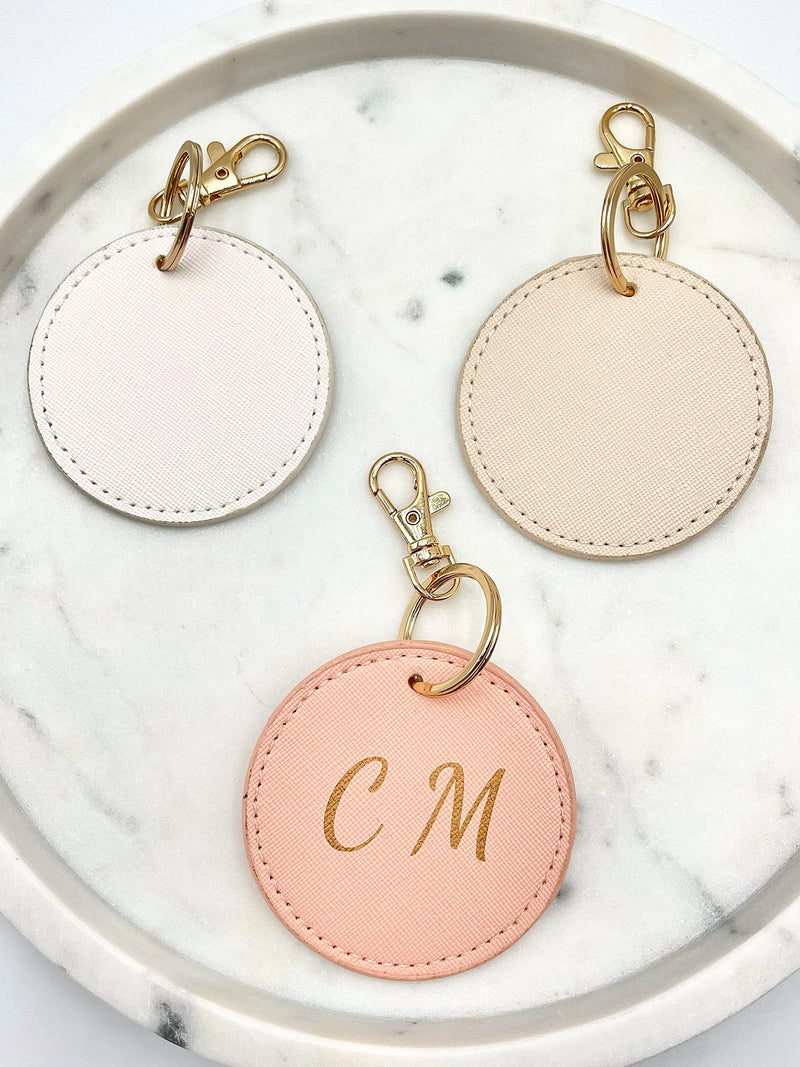 Porte-clés / Bijou de sac Rond Simili Cuir Saffiano Personnalisé