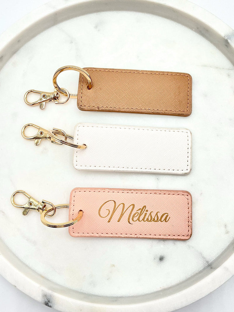 Porte-clés / Bijou de sac Rectangulaire Simili Cuir Saffiano Personnalisé