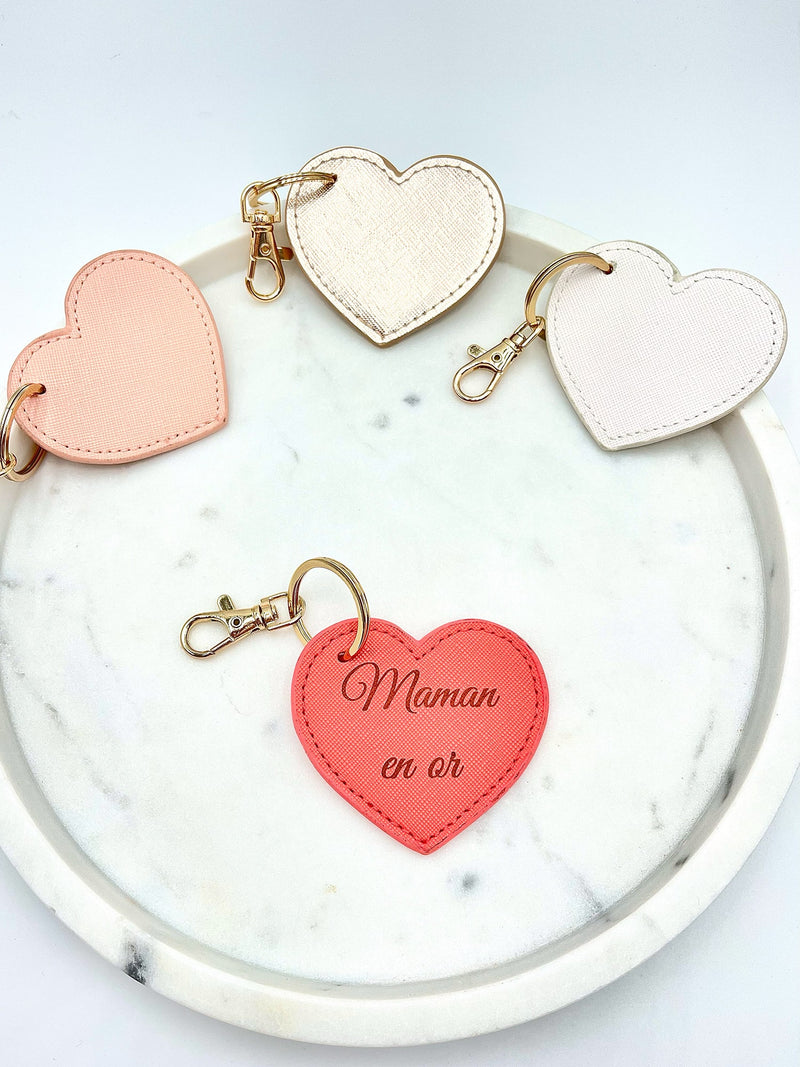 Porte-clés / Bijou de sac Coeur Simili Cuir Saffiano Personnalisé  Personne en Or