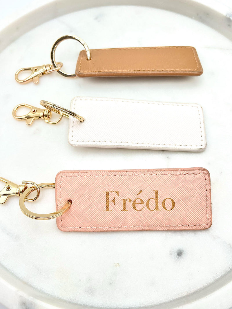 Porte-clés / Bijou de sac Rectangulaire Simili Cuir Saffiano Personnalisé