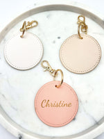 Porte-clés / Bijou de sac Rond Simili Cuir Saffiano Personnalisé