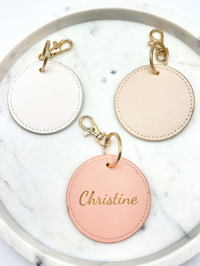 Porte-clés / Bijou de sac Rond Simili Cuir Saffiano Personnalisé