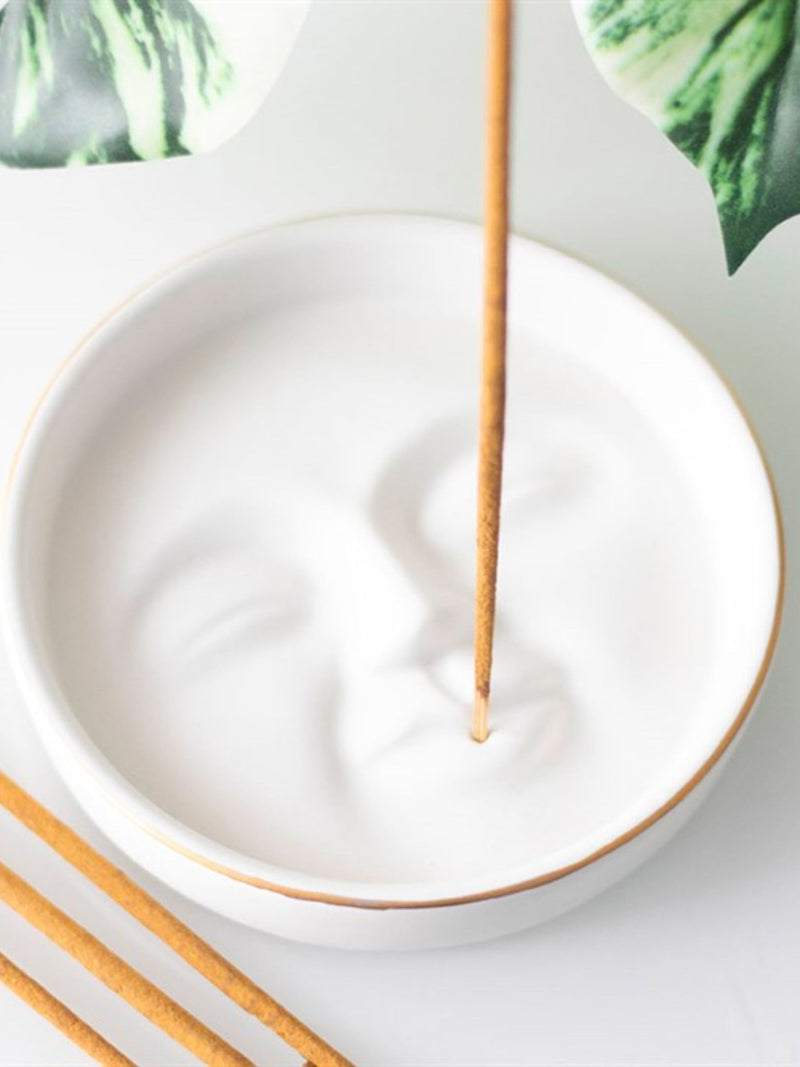 Porte-Encens Visage de Lune – Blanc & Doré