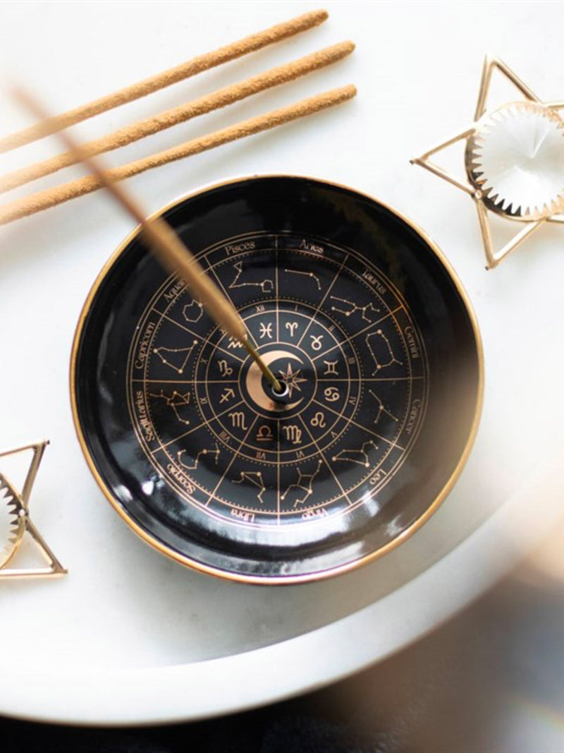Porte-Encens Roue Astrologique – Noir & Doré