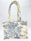 Sac de Taille Moyenne Rembourré en Toile de Jouy Bleue