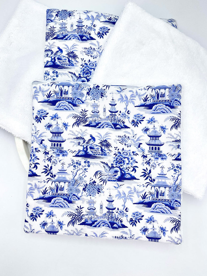 Serviette Visage Paysage Asiatique Bleu