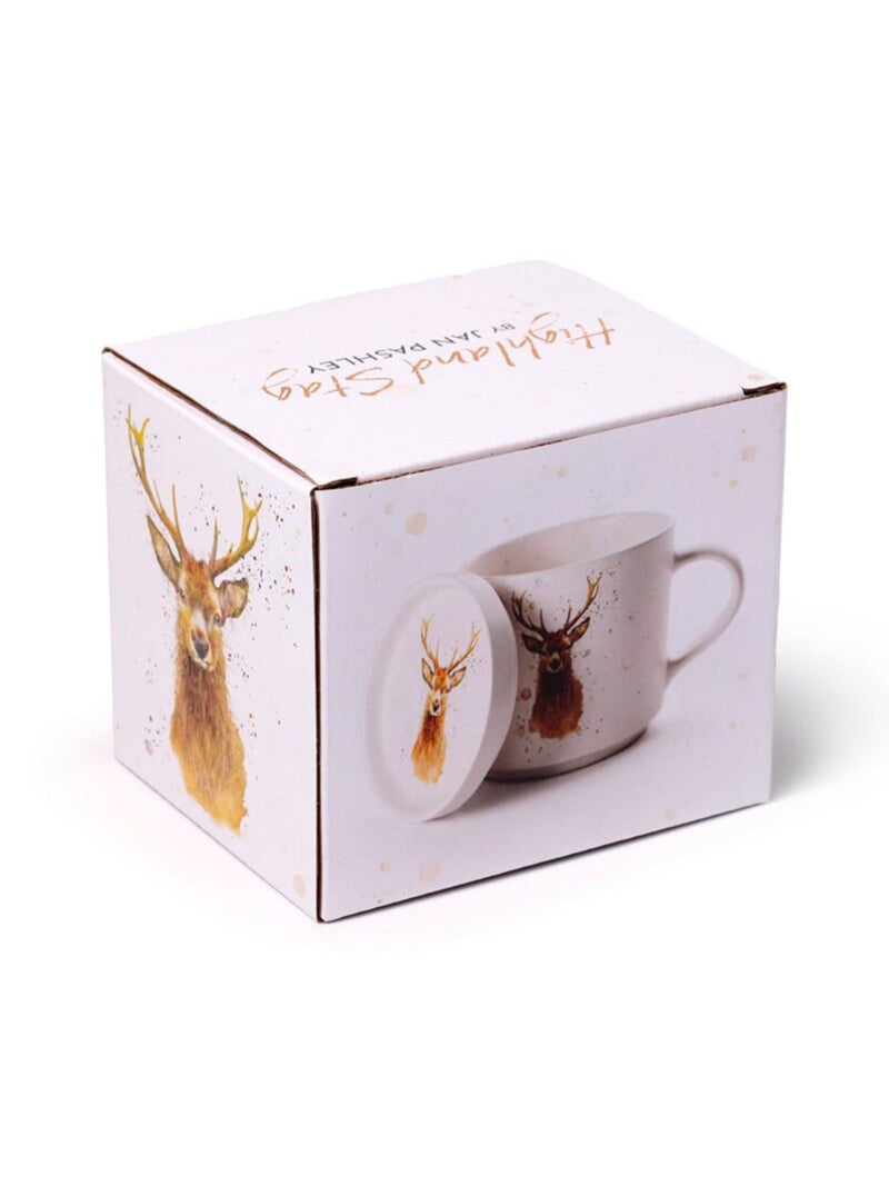 Ensemble Mug Porcelaine & Dessous de Tasse – Cerf des Highlands de Jan Pashley